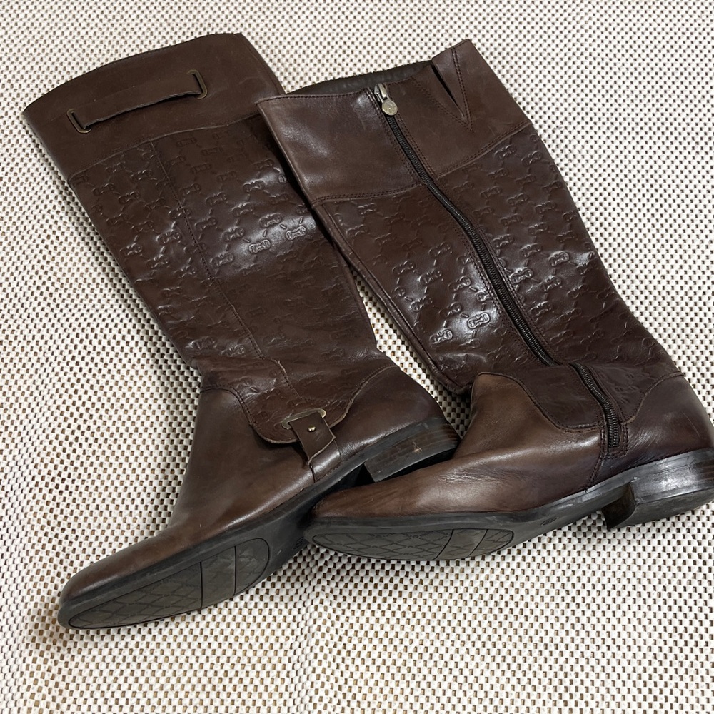 Etienne Aigner E-Gilbert Embossed Leather Riding Boots - Sz 9.5